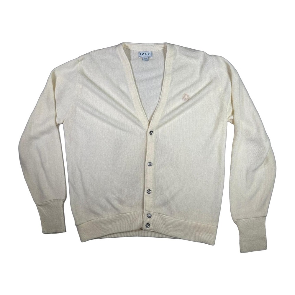 IZOD Cream Cardigan Sweater Sweaters Mens Large V Neck Button Down Long USA